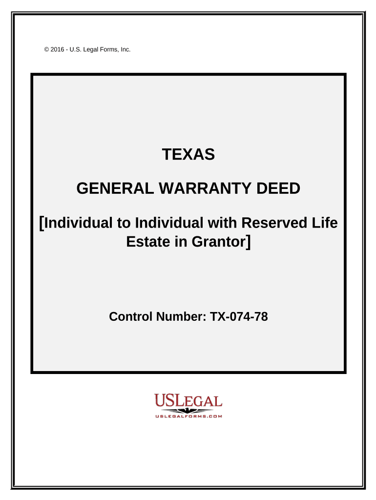 General Warranty Deed Individual to Individual with Reserved Life Estate in Grantor Texas  Form