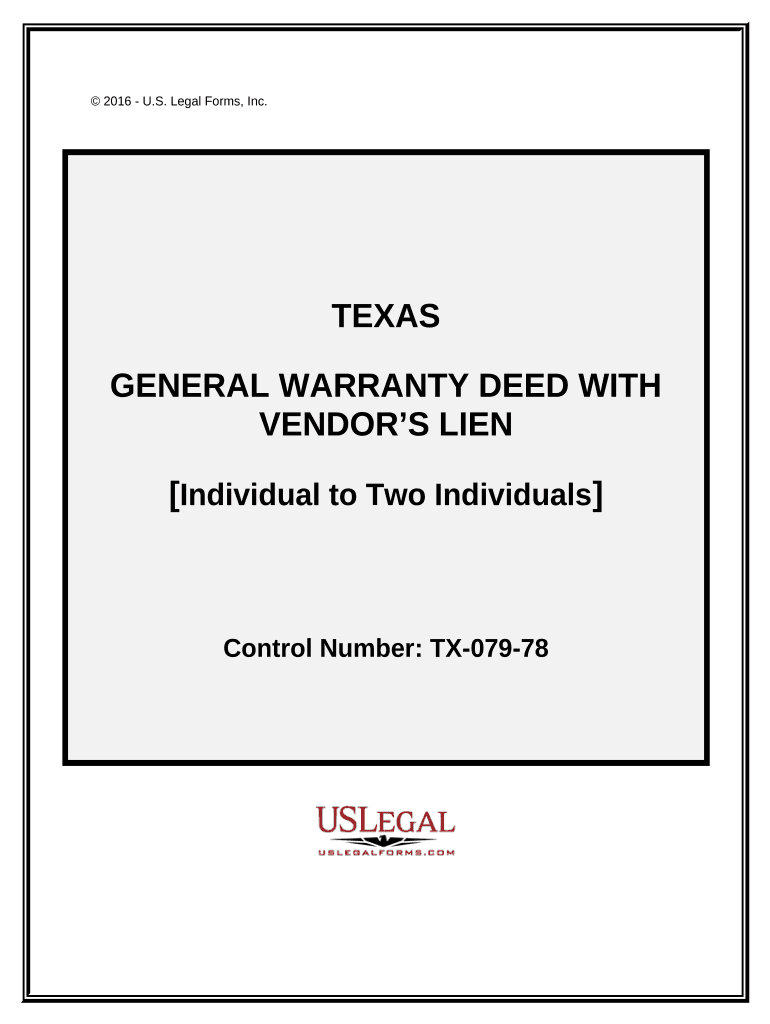General Warranty Deed with Vendors Lien Texas  Form