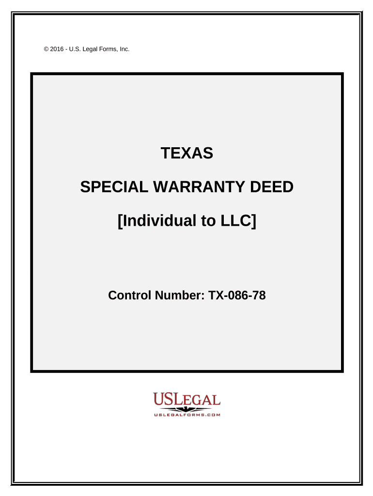 Special Warranty Deed Individual to LLC Texas  Form