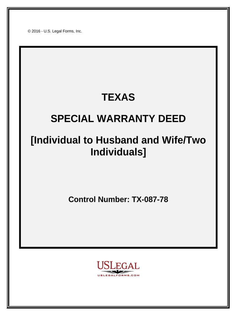Special Warranty Deed Individual to Husband and Wife Texas  Form