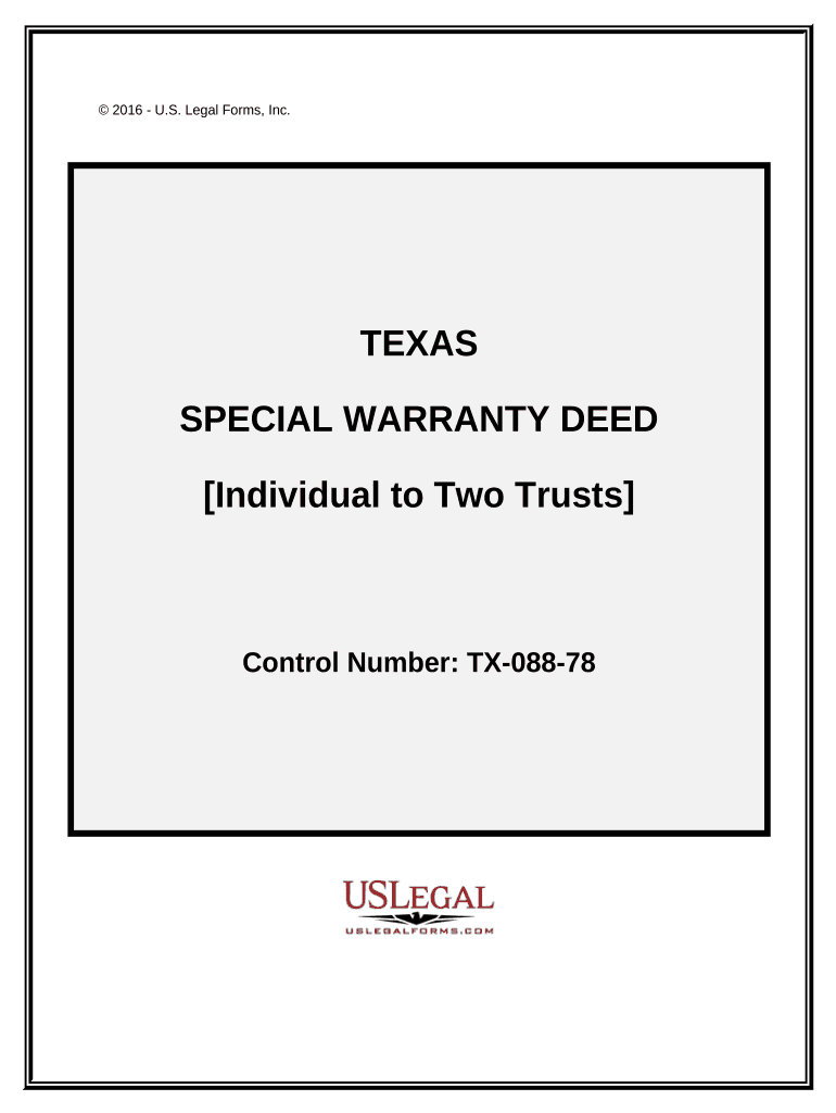 Special Warranty Deed Individual to Two Trusts Texas  Form