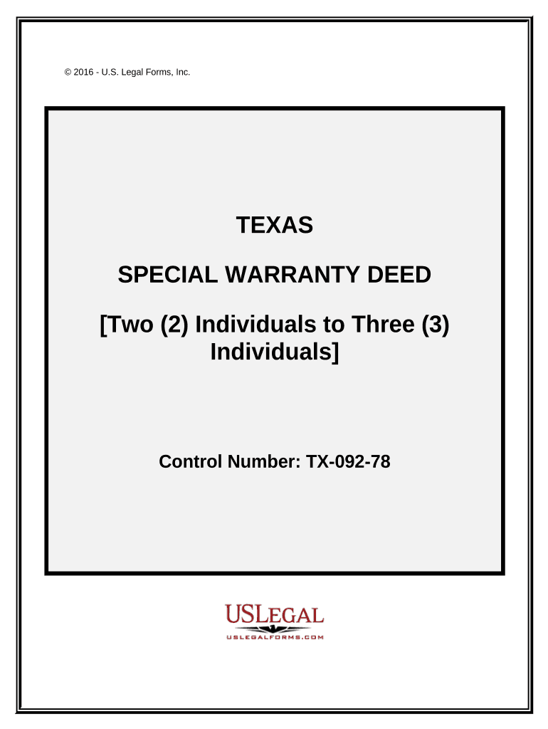 Special Warranty Deed from Two Individuals to Three Individuals Texas  Form