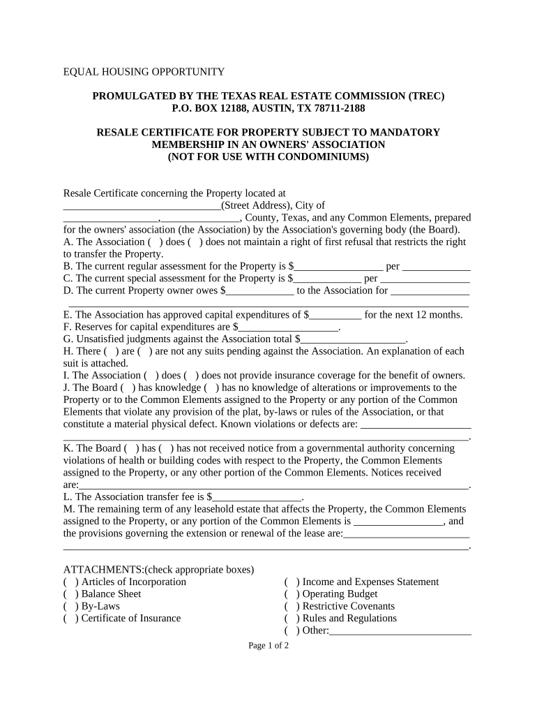 Tx Resale Form