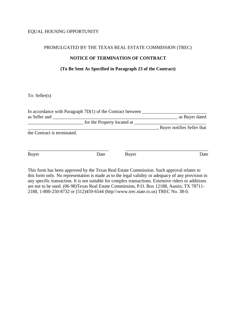 Notice Termination Contract  Form