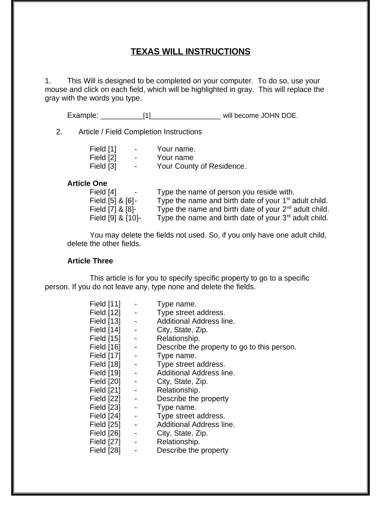 Mutual Wills Package of Last Wills and Testaments for Man and Woman Living Together Not Married with Adult Children Texas  Form