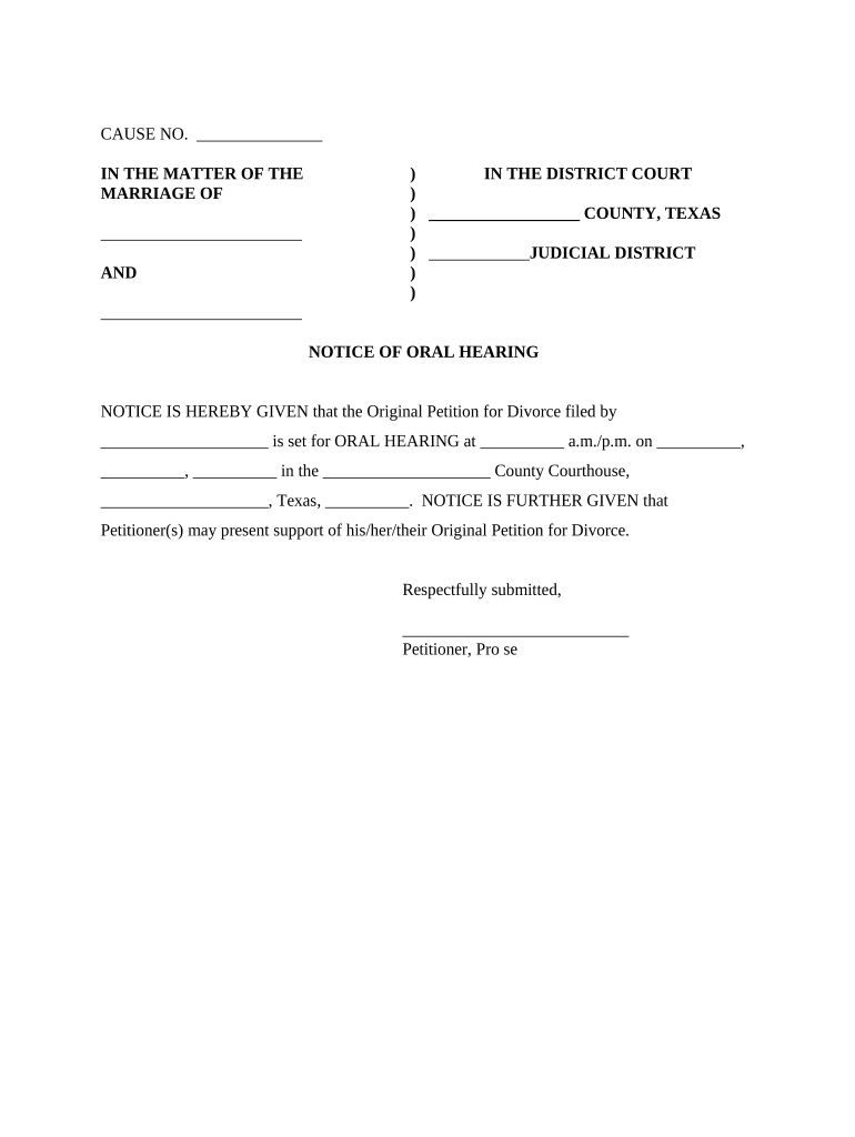 Texas Notice Hearing  Form