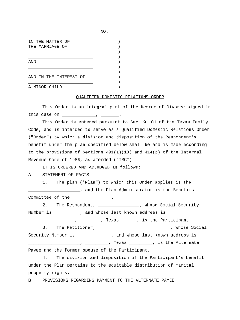 Domestic Relations Court Order  Form