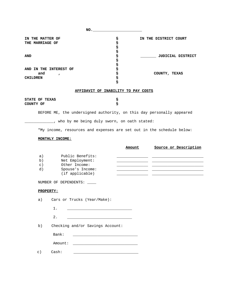 Affidavit Inability Pay  Form