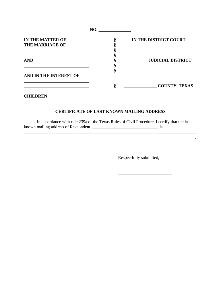 Certificate Last Known  Form