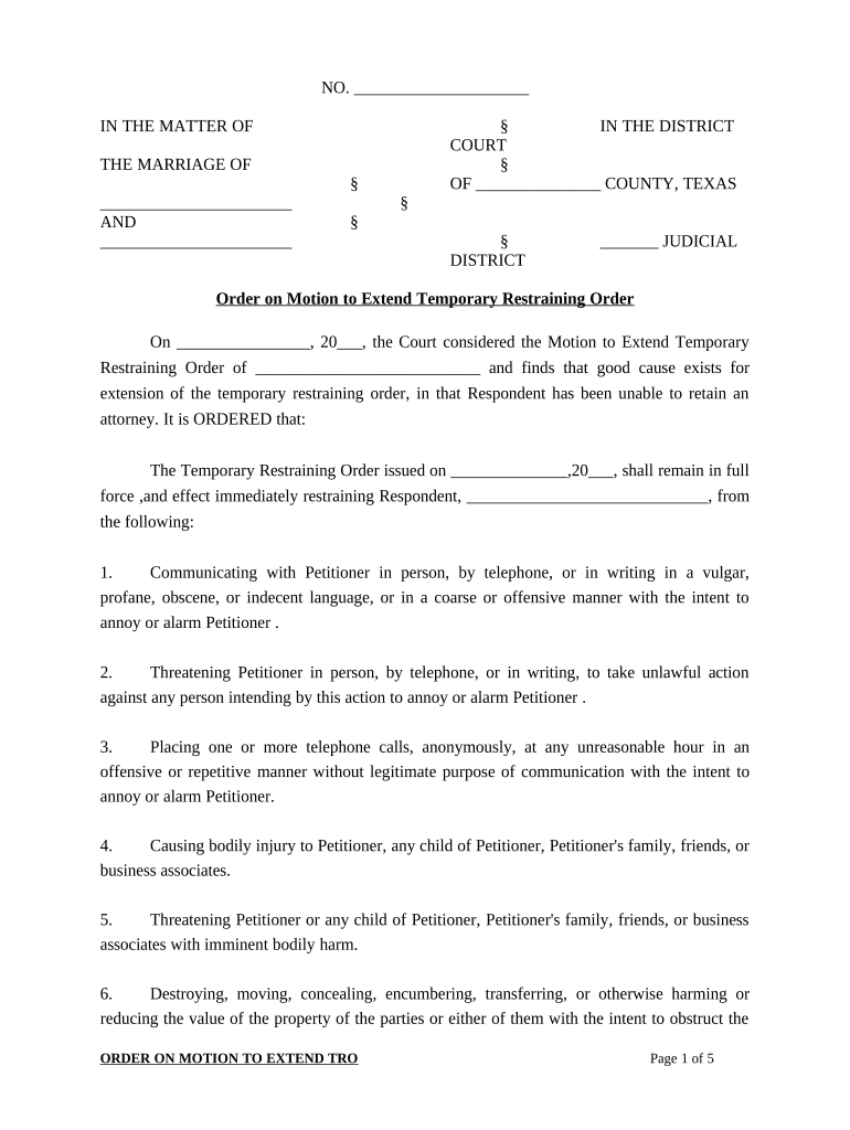 Order Restraining Court  Form