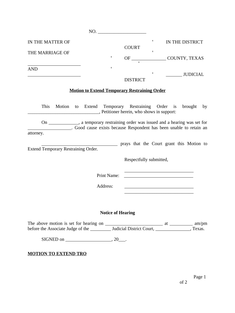 Temporary Restraining Order  Form