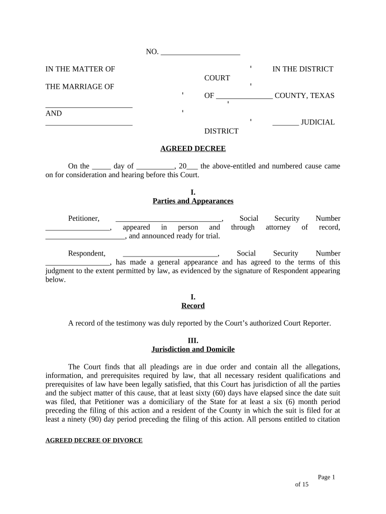 Texas Divorce Template  Form