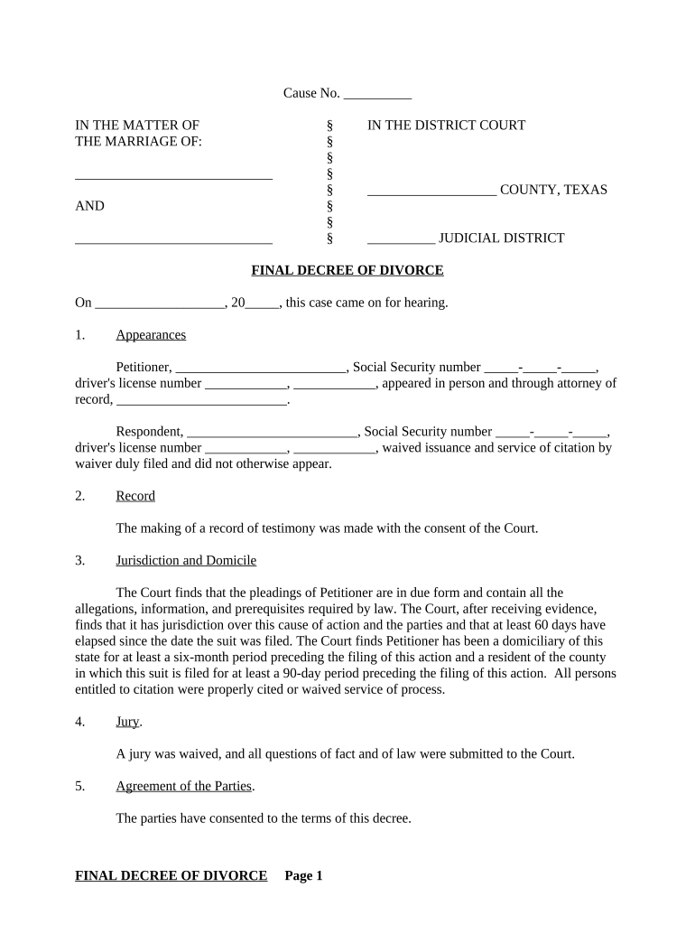 Final Decree Divorce  Form