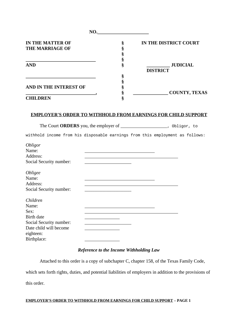 Earnings Child Support  Form