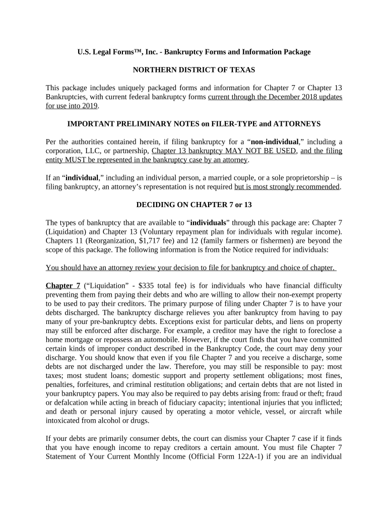 Tx Bankruptcy Chapters  Form