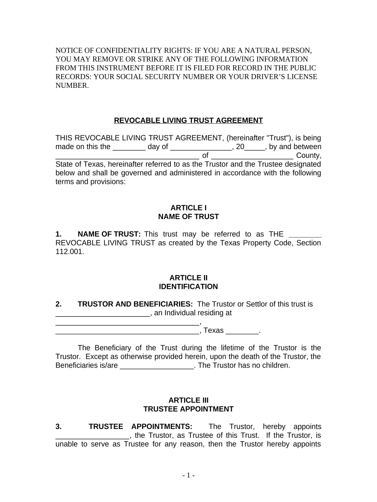 Tx Living Trust  Form