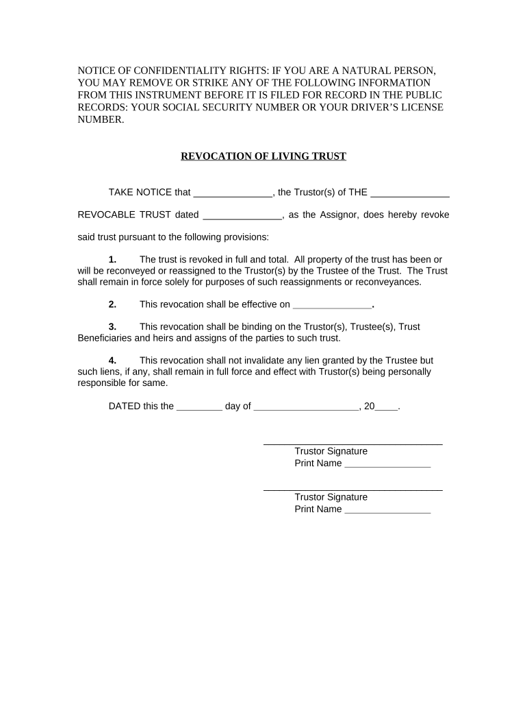 Revocation of Living Trust Texas  Form