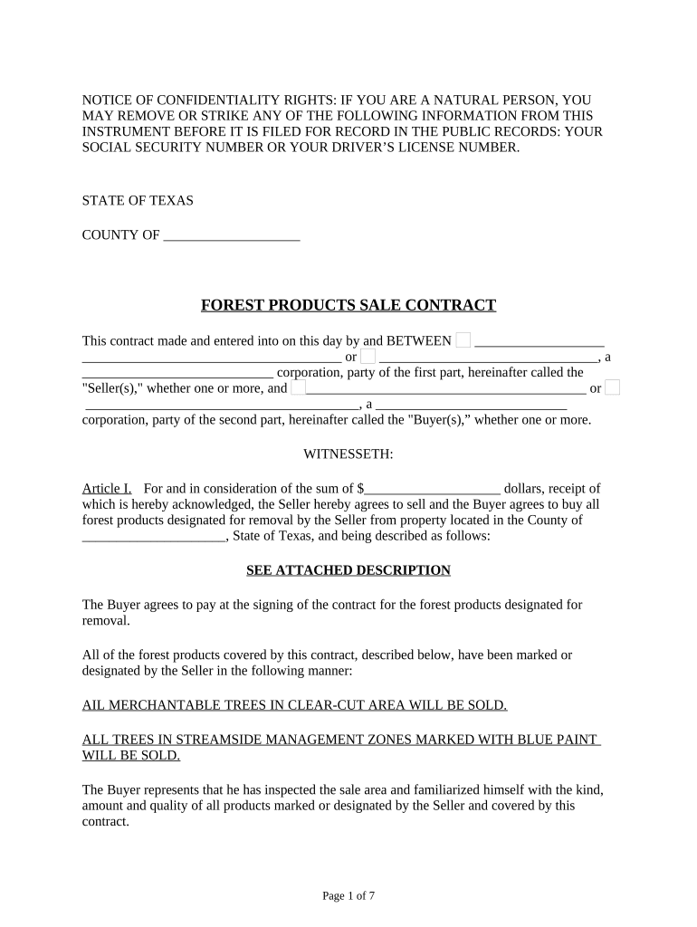 Texas Sale Contract  Form