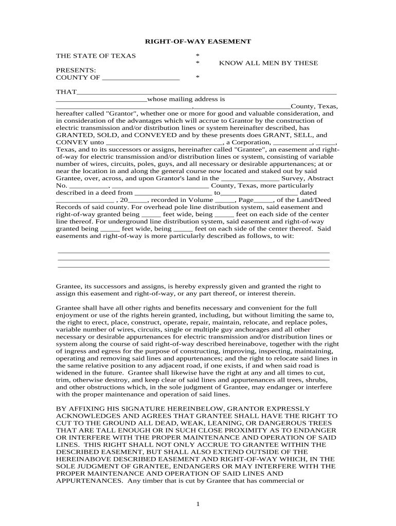 Right Way Easement  Form