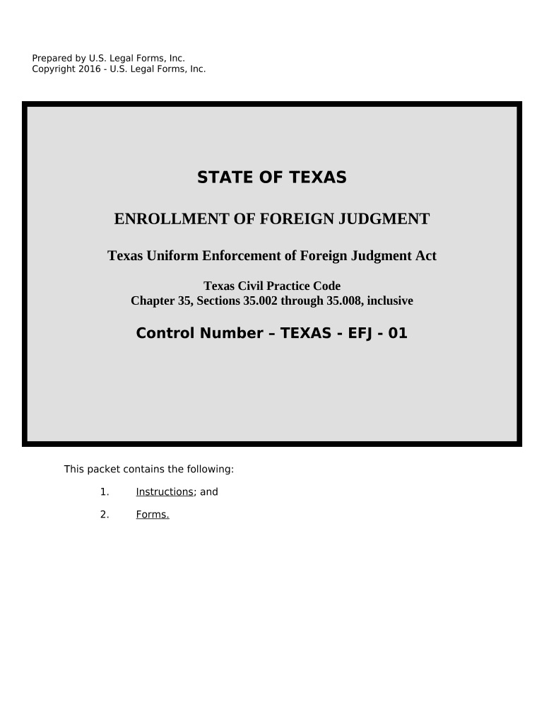 Texas Foreign Judgment Enrollment Texas  Form