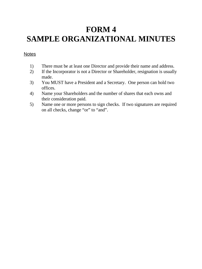 Minutes for Organizational Meeting Texas Texas  Form
