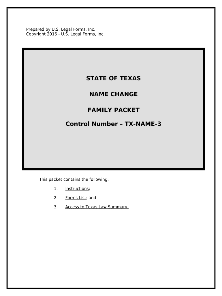 Texas Name Change Instructions and Forms Package for a Family Texas