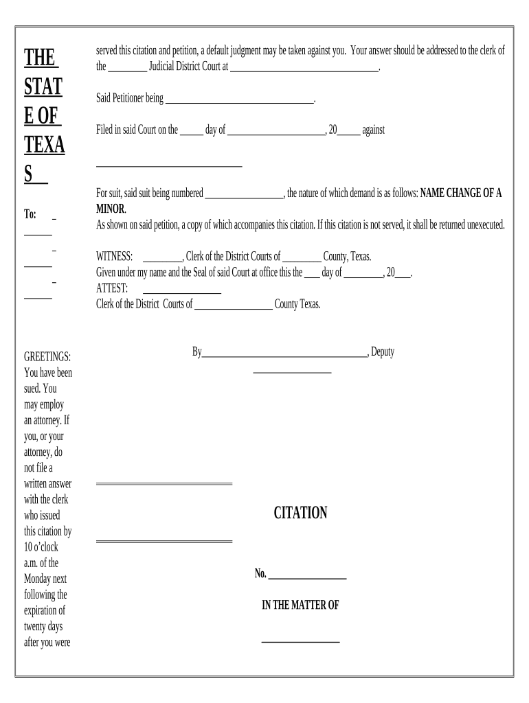 Texas Name Change  Form