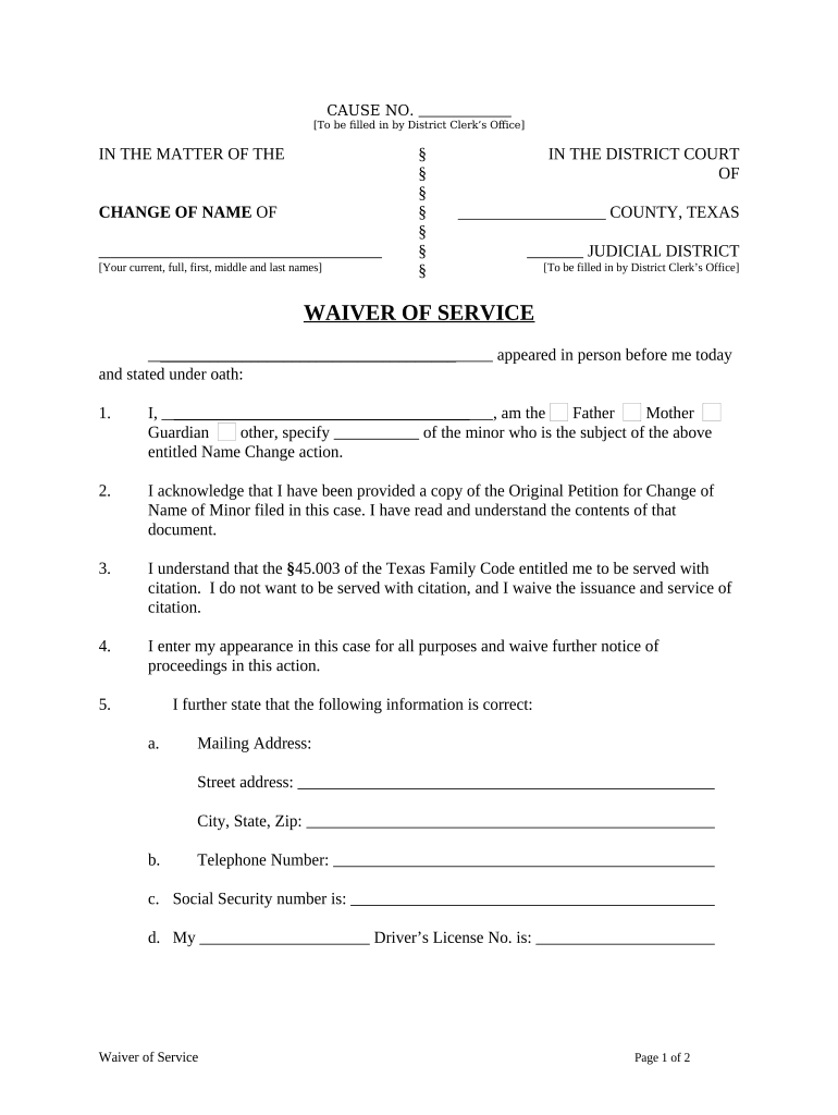 Texas Service Form