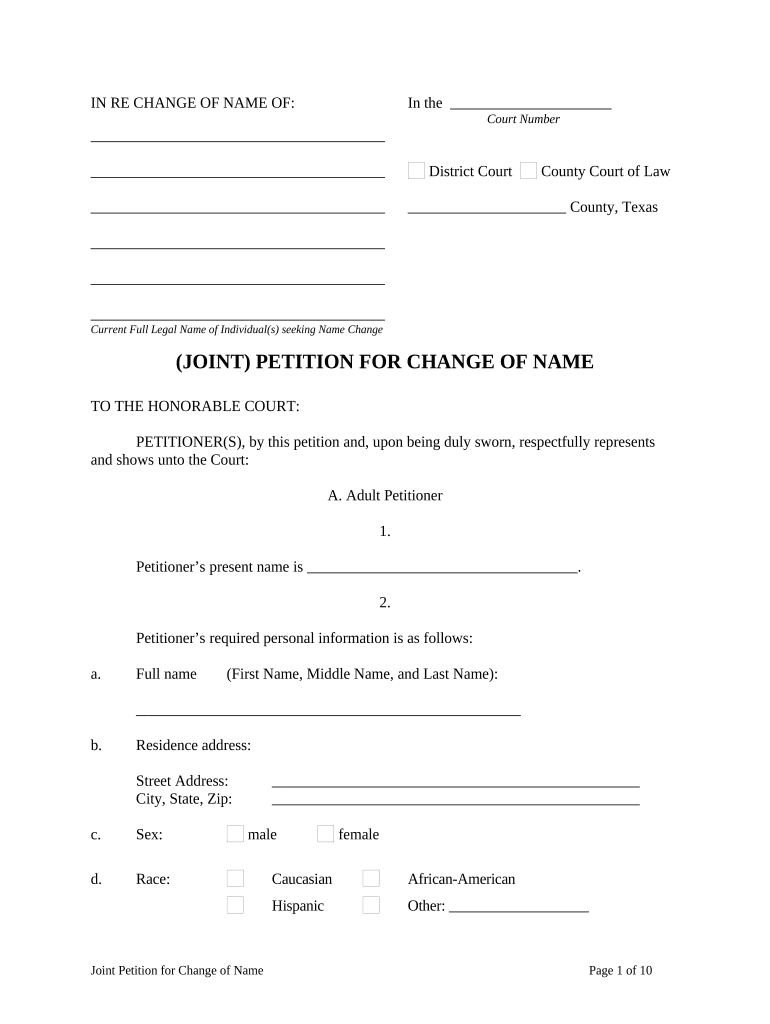 Petition Change Name Form