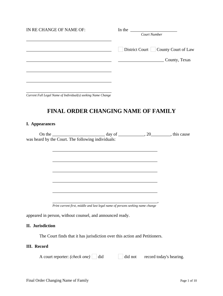 Texas Changing Name  Form