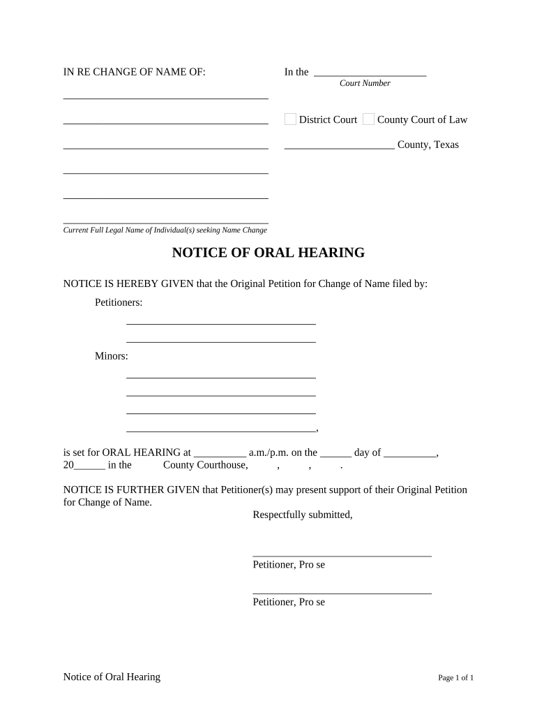 Texas Notice Hearing  Form