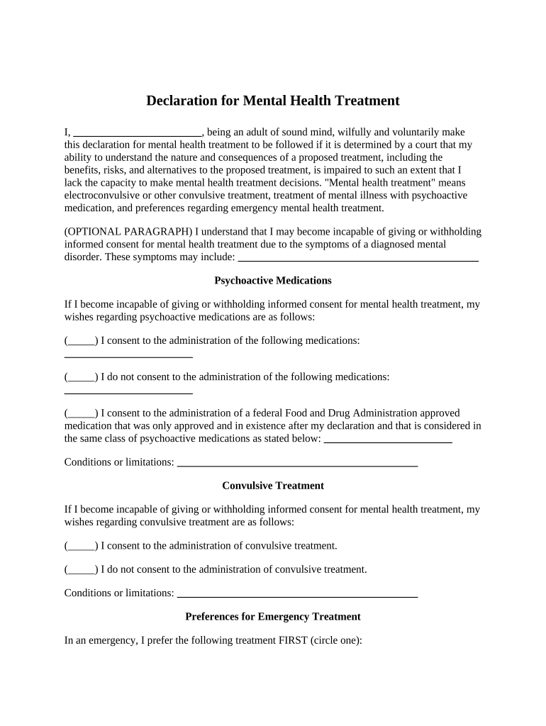 Declaration Mental Treatment  Form