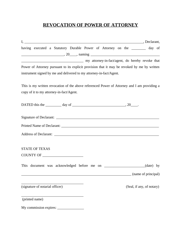 Revocation Power Attorney Form