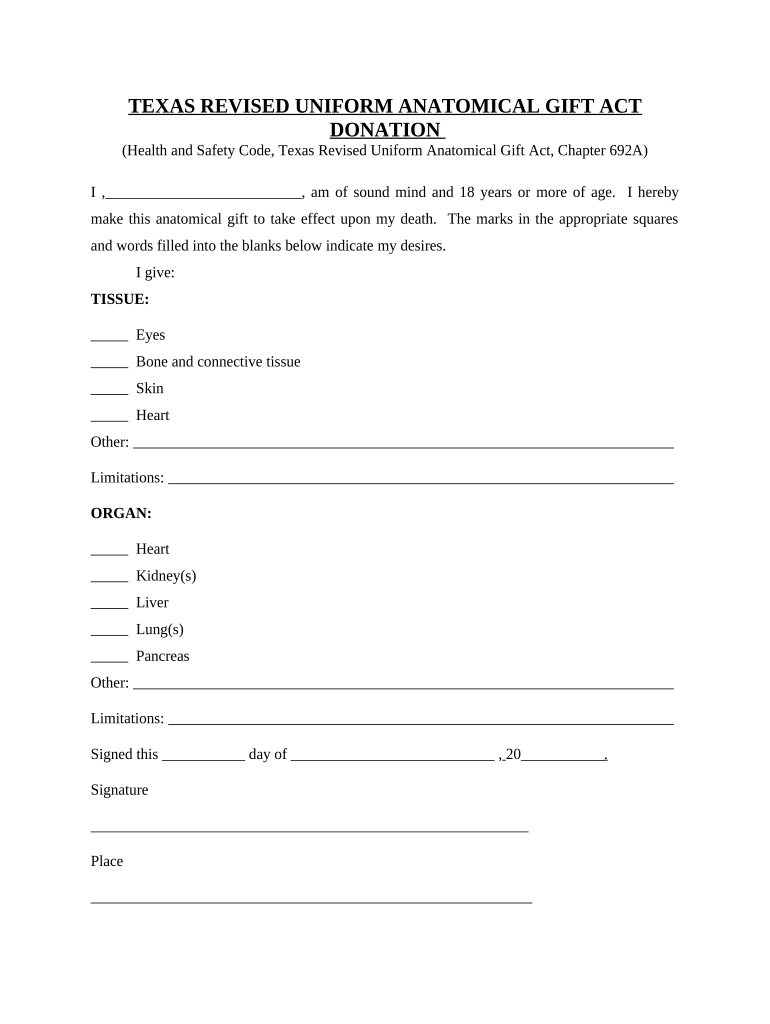 Revised Uniform Anatomical Gift Act Donation Texas