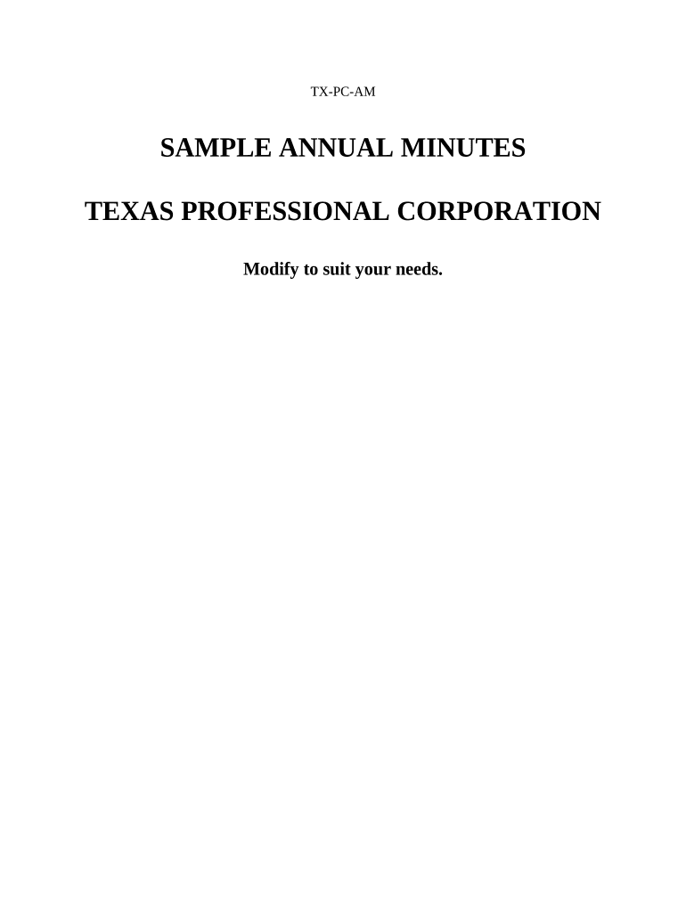Annual Minutes for a Texas Professional Corporation Texas  Form