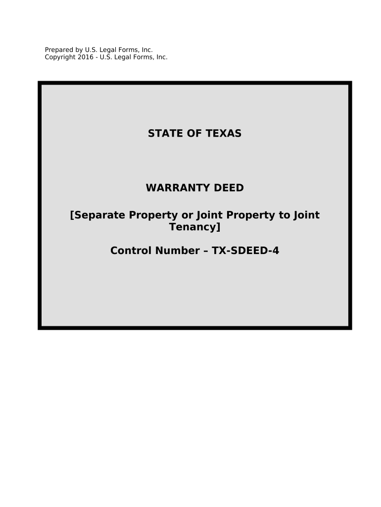 Warranty Deed for Separate or Joint Property to Joint Tenancy Texas  Form