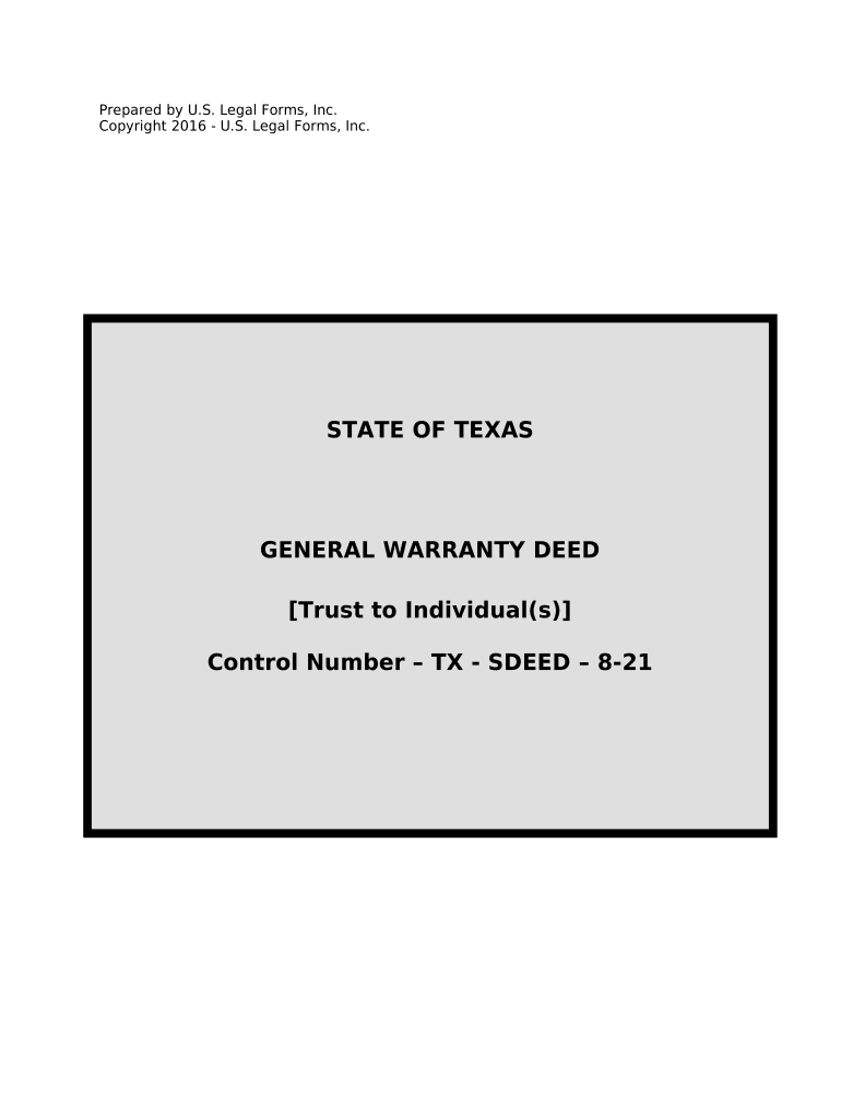 General Warranty Deed for Trust to Individuals or Husband and Wife Texas  Form