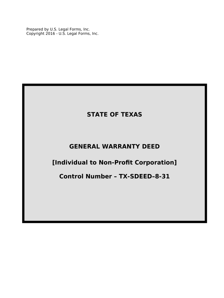 General Warranty Deed for Individual to Nonprofit Corporation Texas  Form