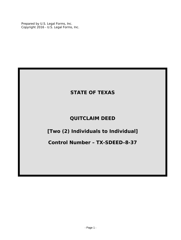 Quitclaim Deed for Two Individuals to Individual Texas  Form
