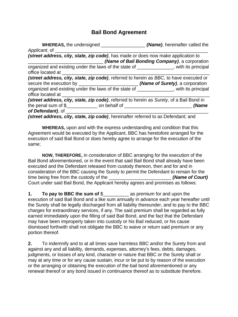 Bond Agreement Sample  Form