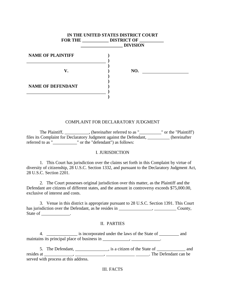 Declaratory Judgment Insurance  Form