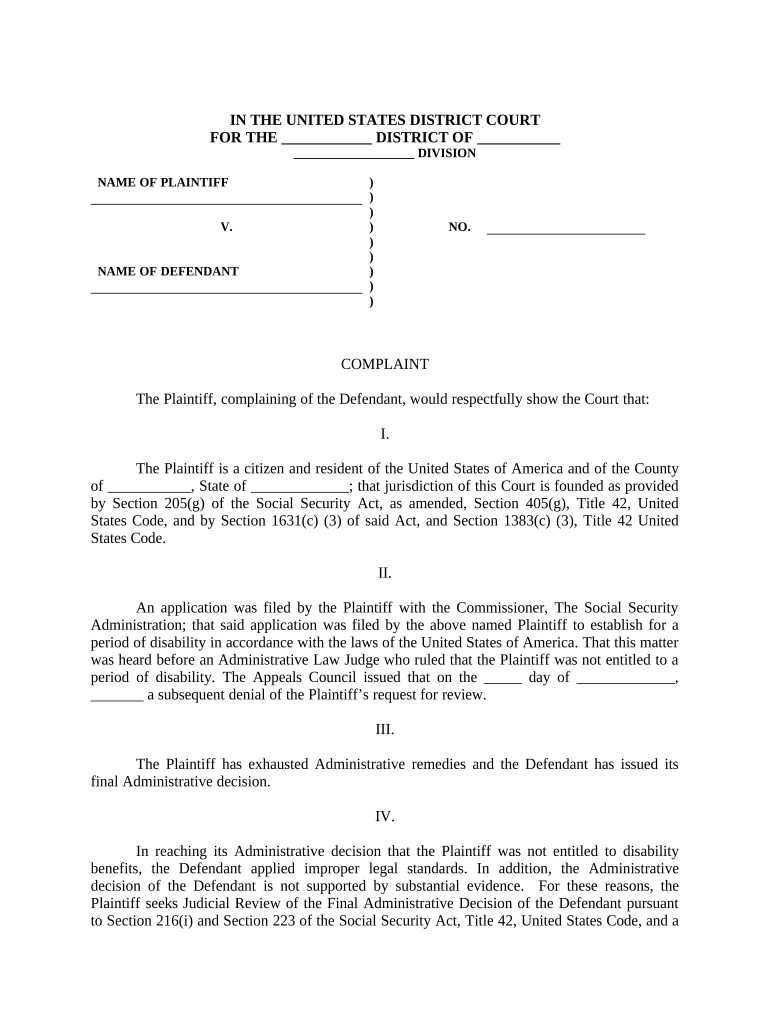 Complaint Social Security  Form