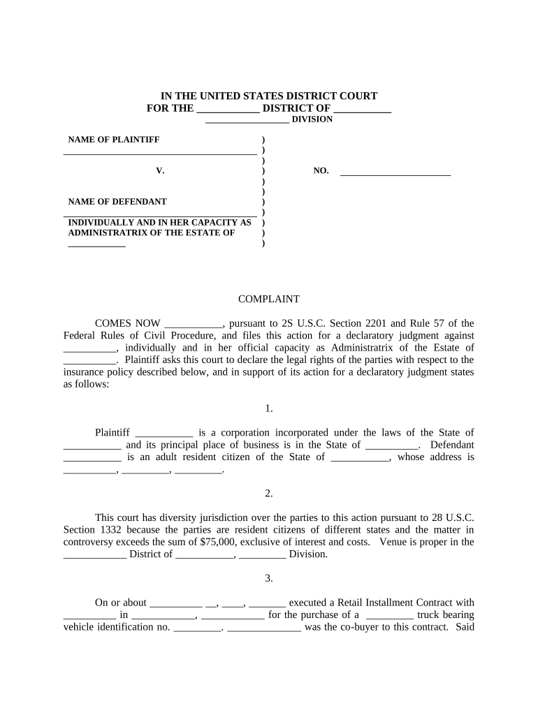 Declaratory Judgment Coverage  Form