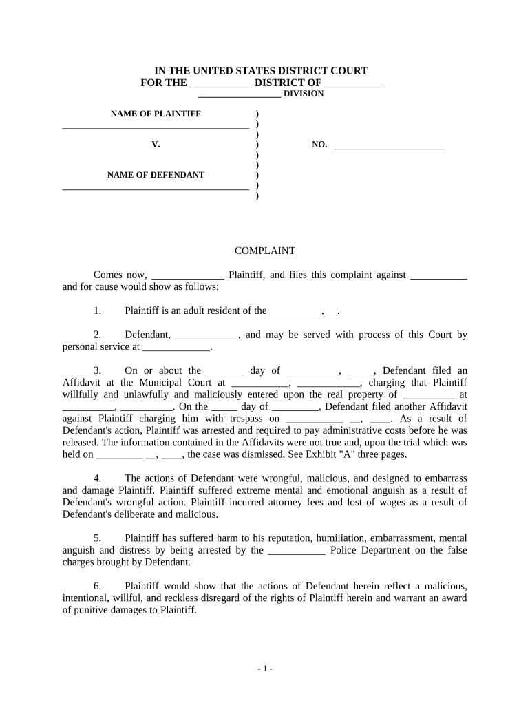 False Arrest  Form