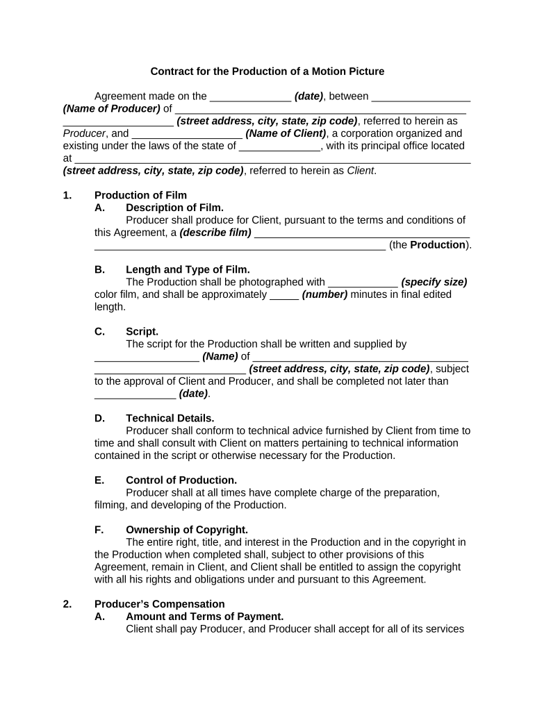 Movie Production Agreement  Form