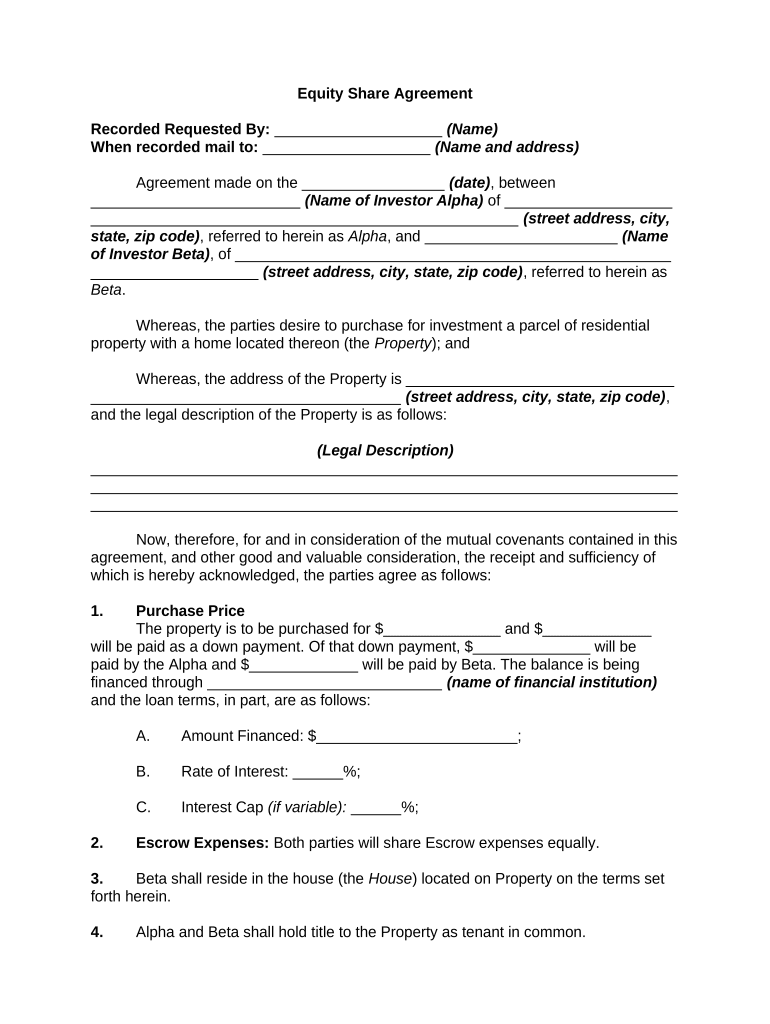 Equity Agreement  Form