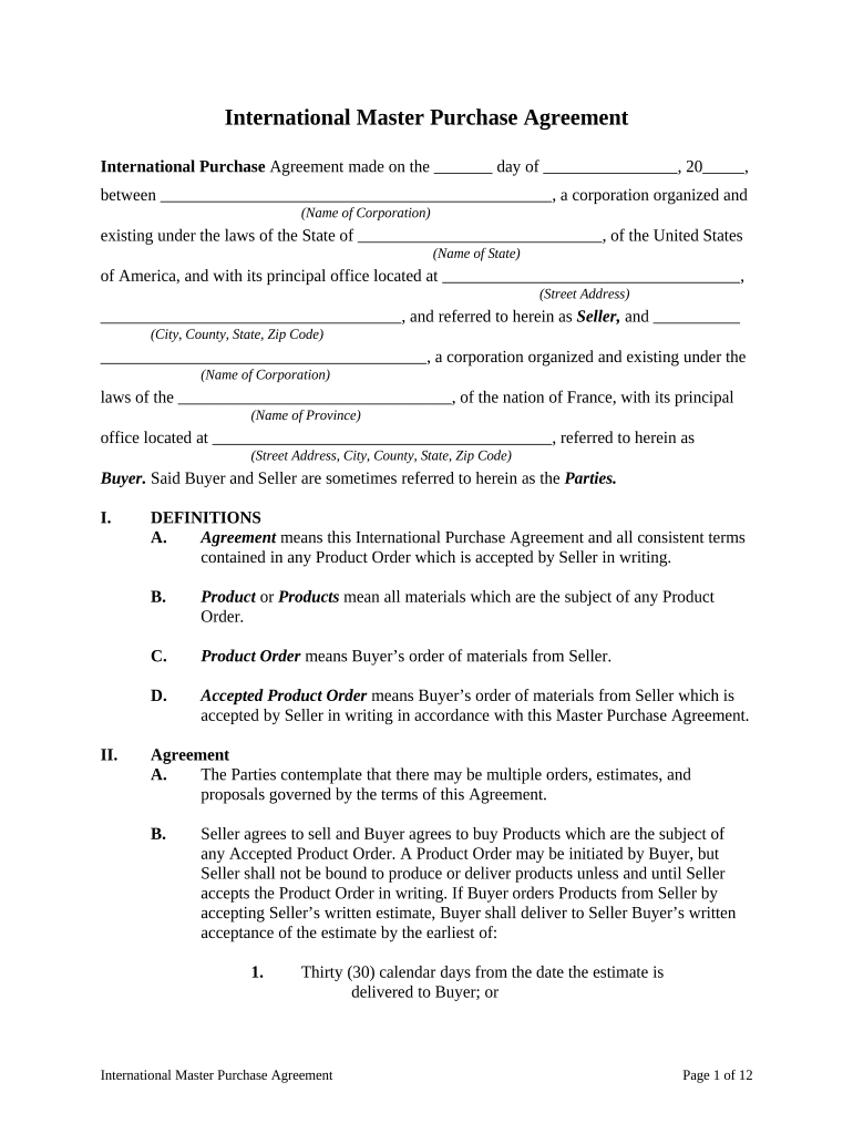 International Master Purchase Agreement  Form