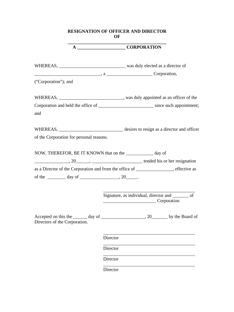 Officer Resignation Letter  Form