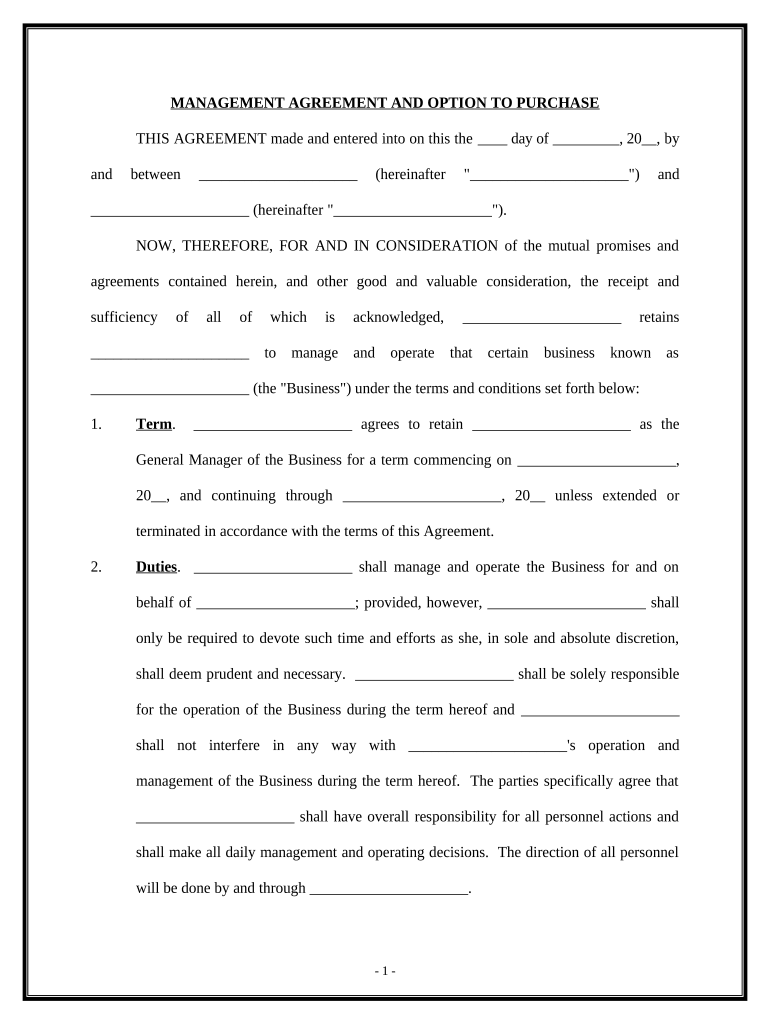 Management Agreement  Form