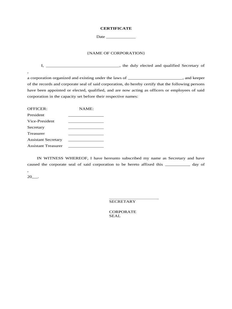Certificate Officers  Form